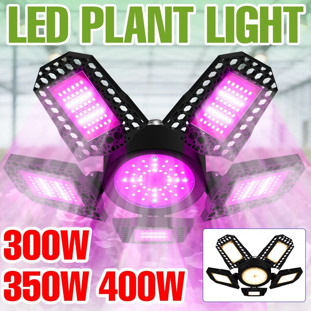 Lampada LED per Coltivazione Piante a Spettro Completo 400W, Lampada per Semi da Interno E27/E26, Illuminazione Pieghevole per Serre e Tende da Coltivazione di Verdure e Fiori