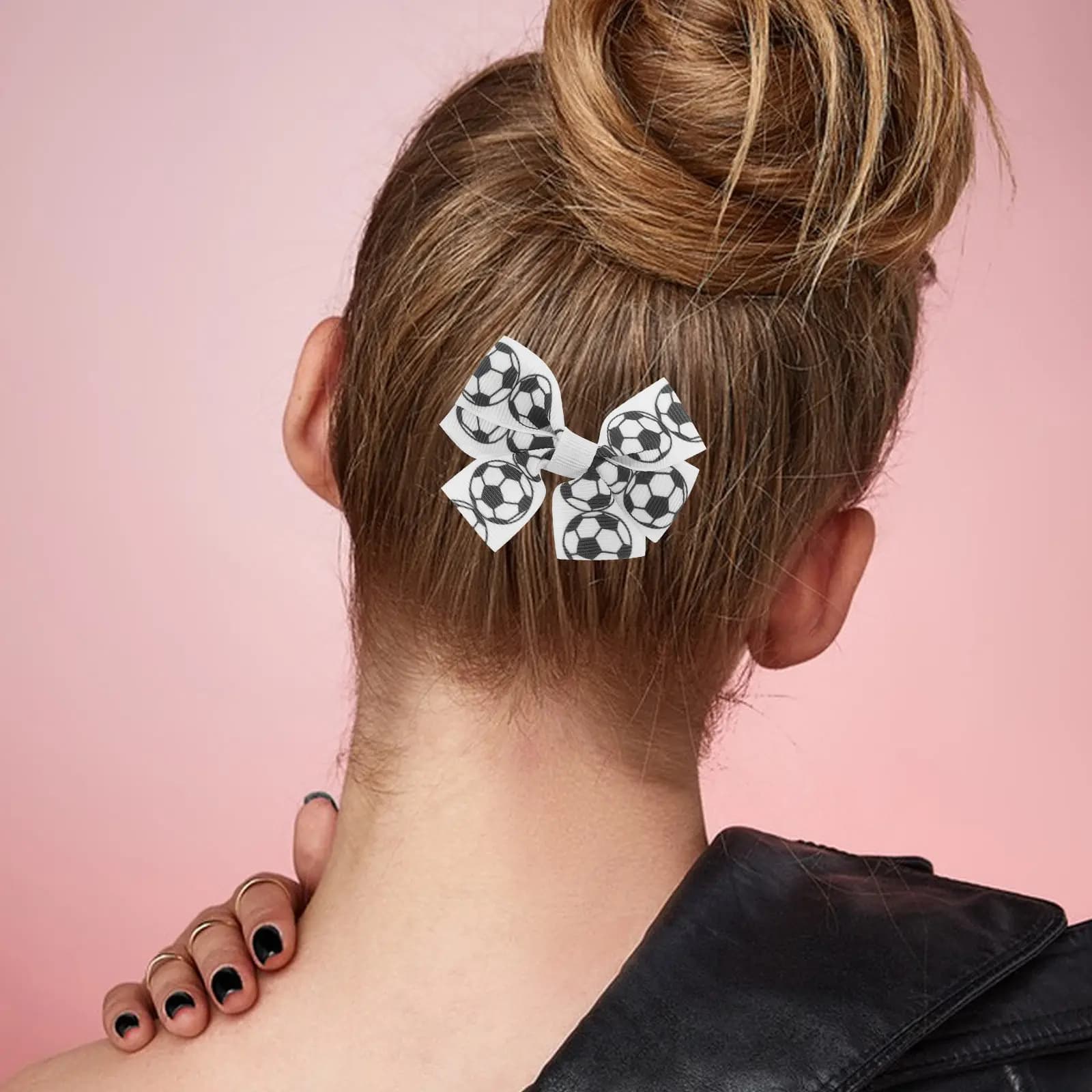 6 paia di fermagli per capelli a forma di fiocco da calcio, fermagli con nastro stampato a tema calcio, accessori sportivi per donne, da indossare il giorno della partita