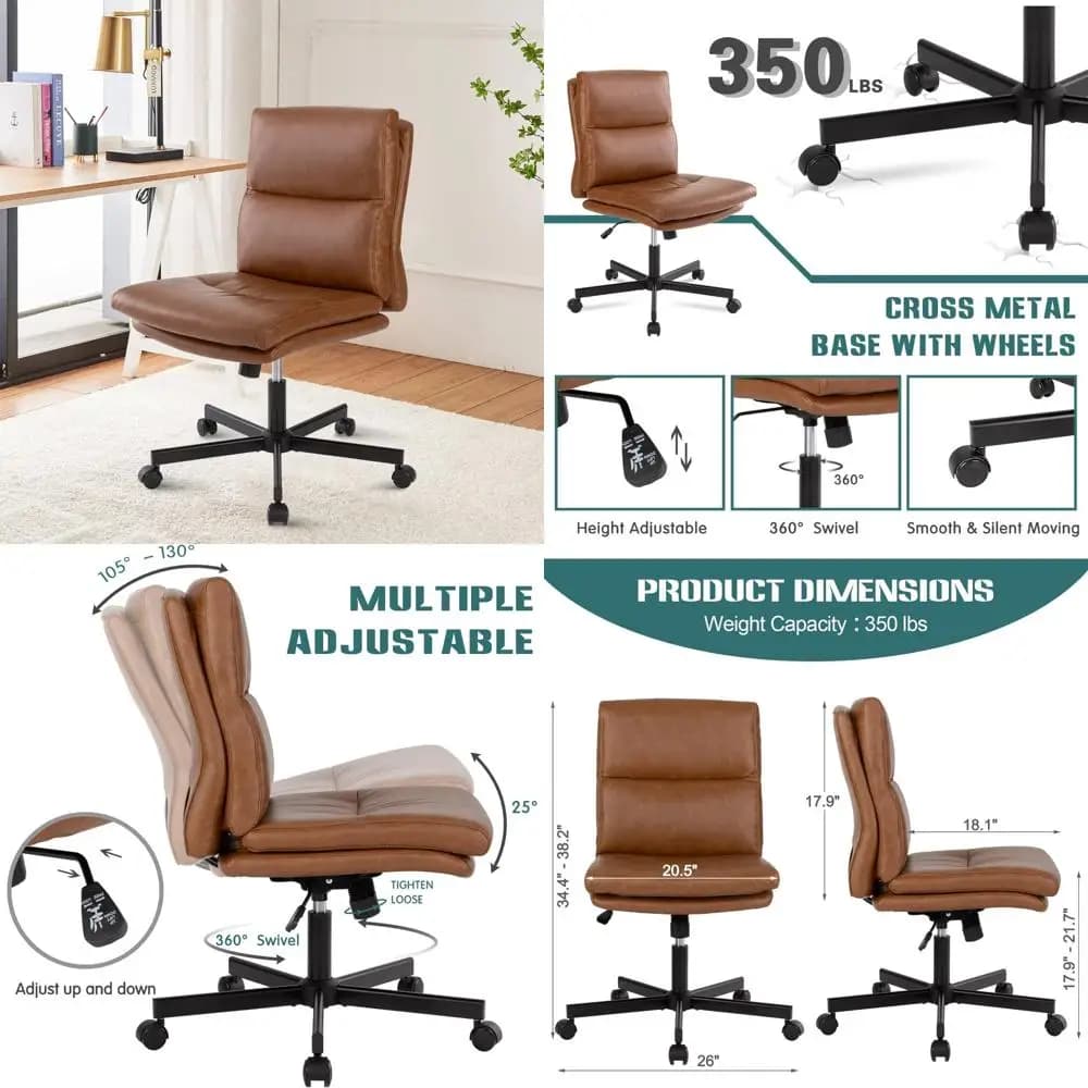 Adjustable swivel desk chair with wheels, working chair with medium backrest, comfortable padded office chair for vanity use