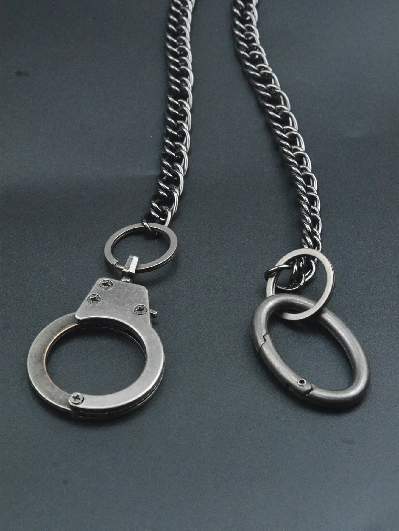 Hip pop punk 23 inch Long Gunmetal Jeans biker Waist Chain Keychain 10mm curl Chain oval carabiner Belt Clips swivel hand cuff