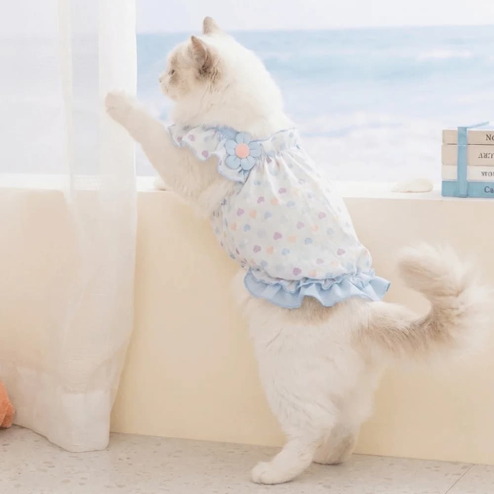 Abito Estivo 3D Floreale per Cuccioli, Gonna con Imbracatura Stampata Floreale Traspirante, Vestito da Principessa Morbido e Confortevole per Cani Primavera/Estate