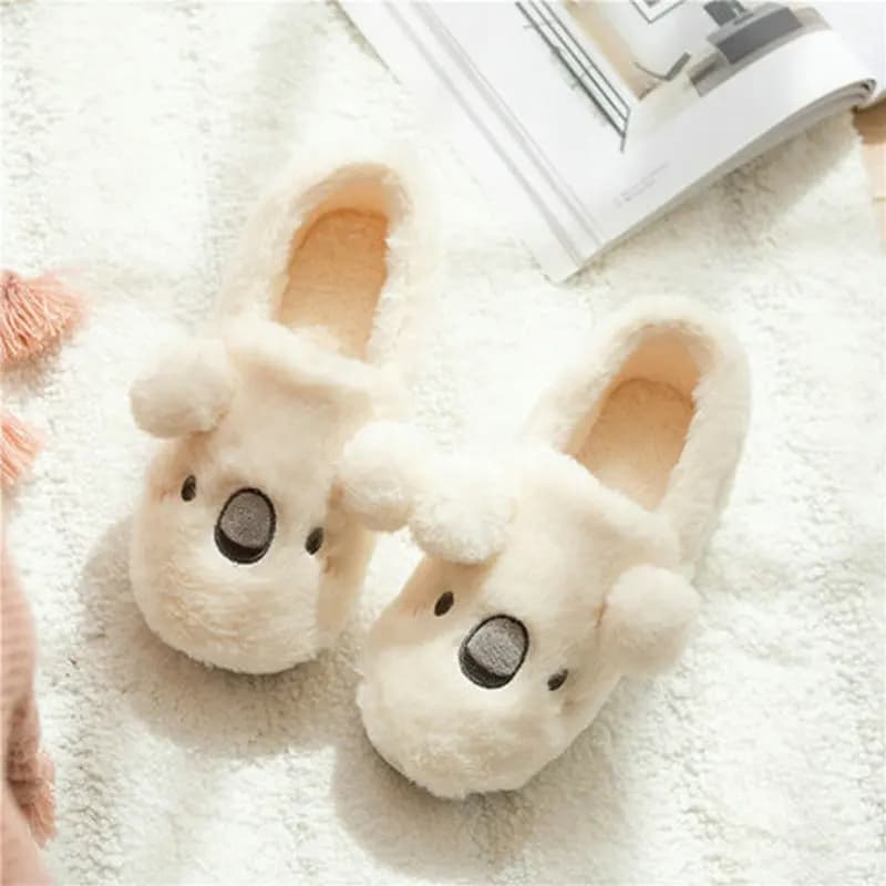 Pantofole in cotone autunno inverno cartone animato carino borsa Koala da donna tacco scarpe da casa con suola spessa pantofole da interno in peluche antiscivolo