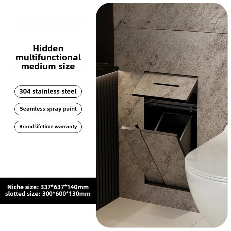 Set Nicchia WC Incassata in Acciaio Inox con Cestino, Porta Fazzoletti e Scopino, Organizzatore da Bagno a Parete