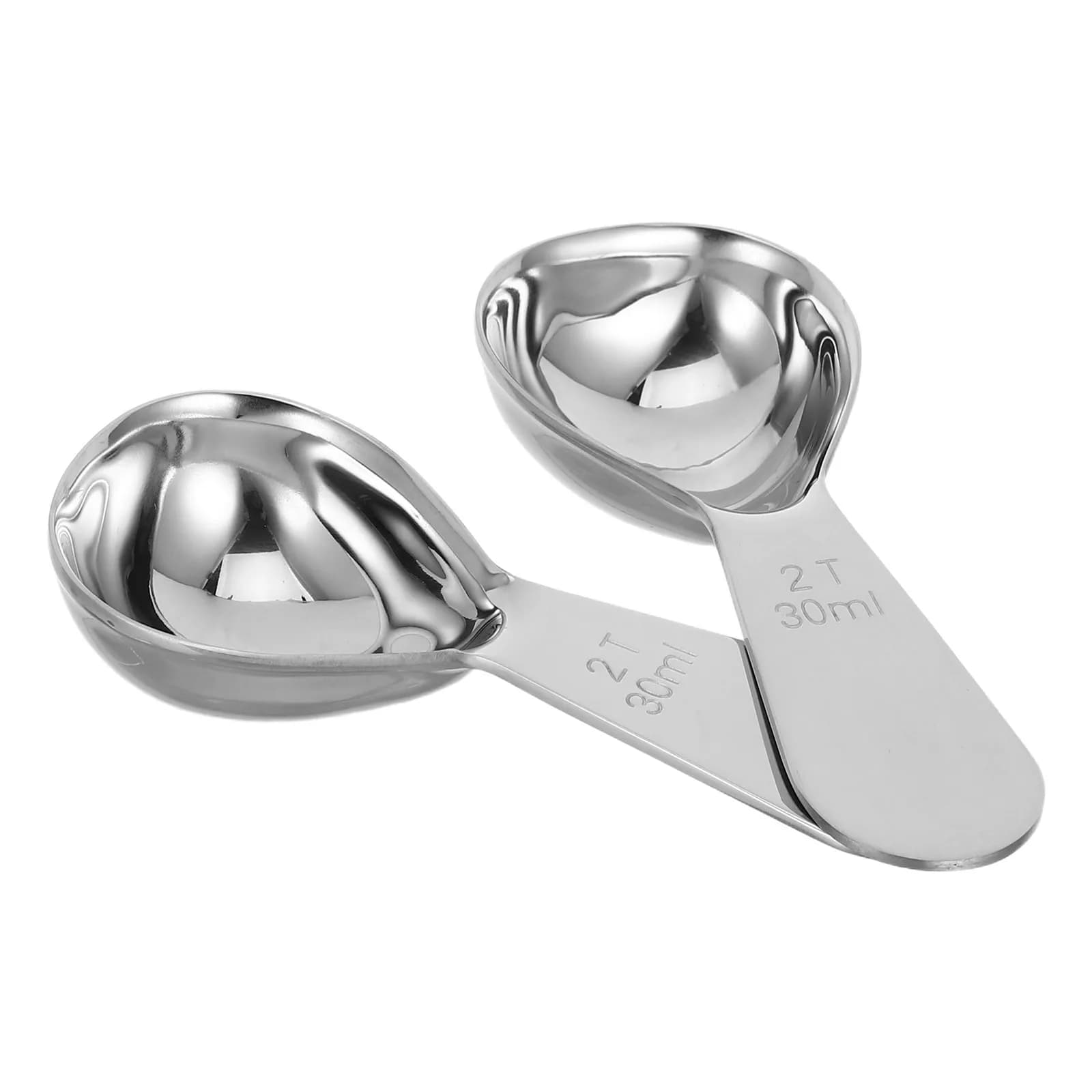 2Pcs Stainless Steel Coffee Beans Measuring Scoop Ergonomic Handle for Coffee Ground Protein Powder Sugar Flour 30Ml Baking