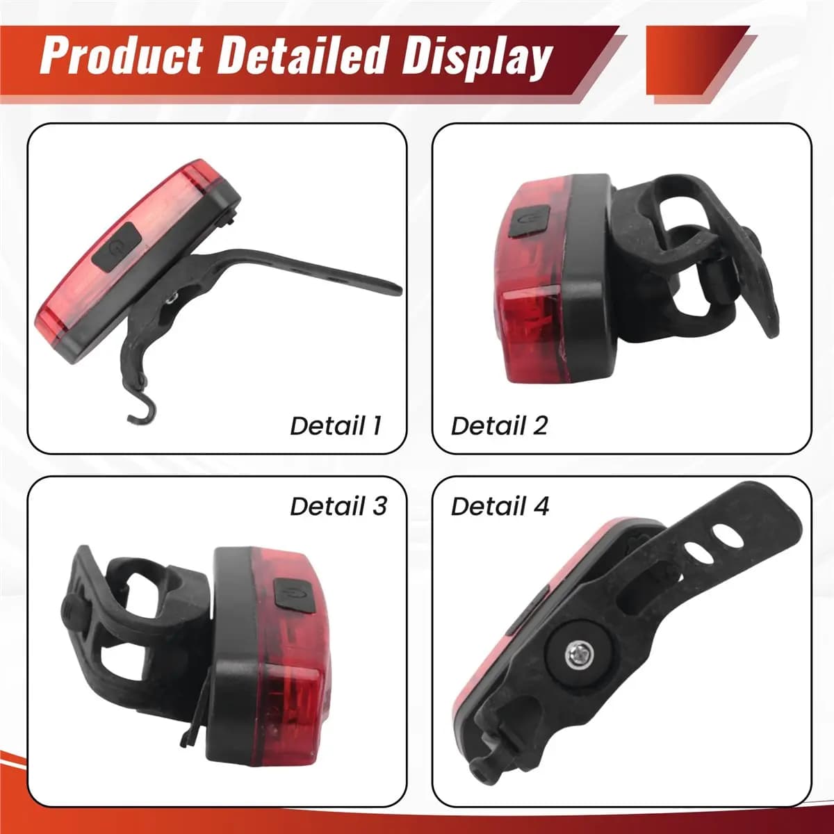 Rechargeable Bicycle Rear Light via USB Rear LED Bike Rear Light IPX6 Waterproof for helmet