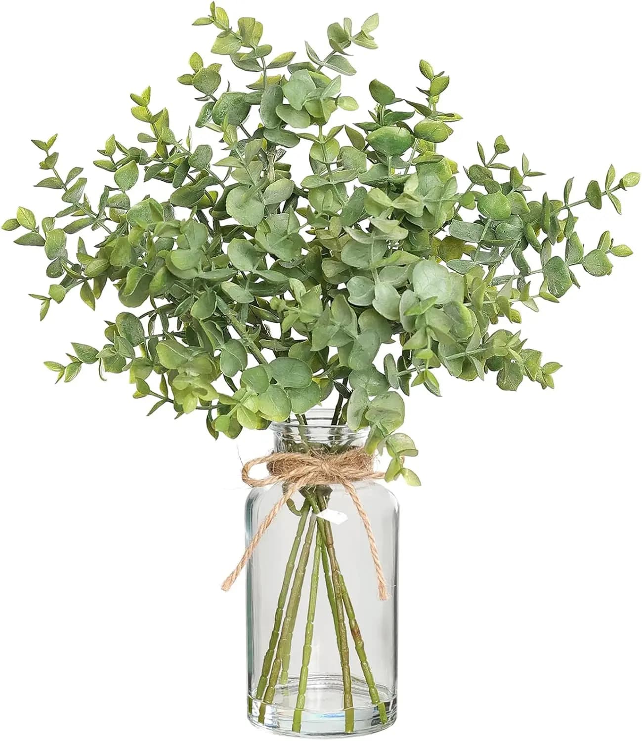 Steli di Eucalipto Artificiale in Vaso di Vetro con Acqua Finta, Piante Finte da 35 cm per Scaffali, Scrivanie, Bagni, Arredamento Rustico (Salvia)