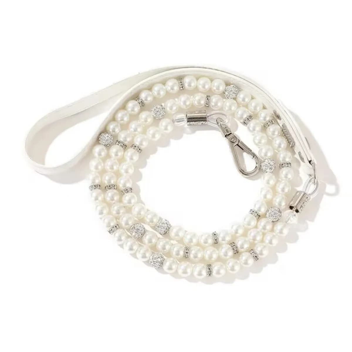 Guinzaglio per animali domestici di lusso con perle imitazione e diamanti - Elegante catena per cani dal design a sfera per cani e gatti di piccola taglia/media - Ideale per camminare,