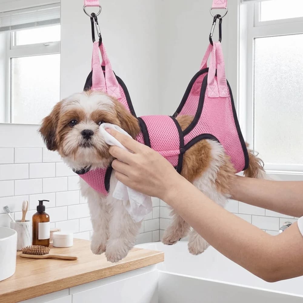 Adjustable Dog Grooming Hammock Mesh Hanging Cat Restraint Sling Anti Bite with Security Strap Pet Beauty Hanging for Dogs Cats