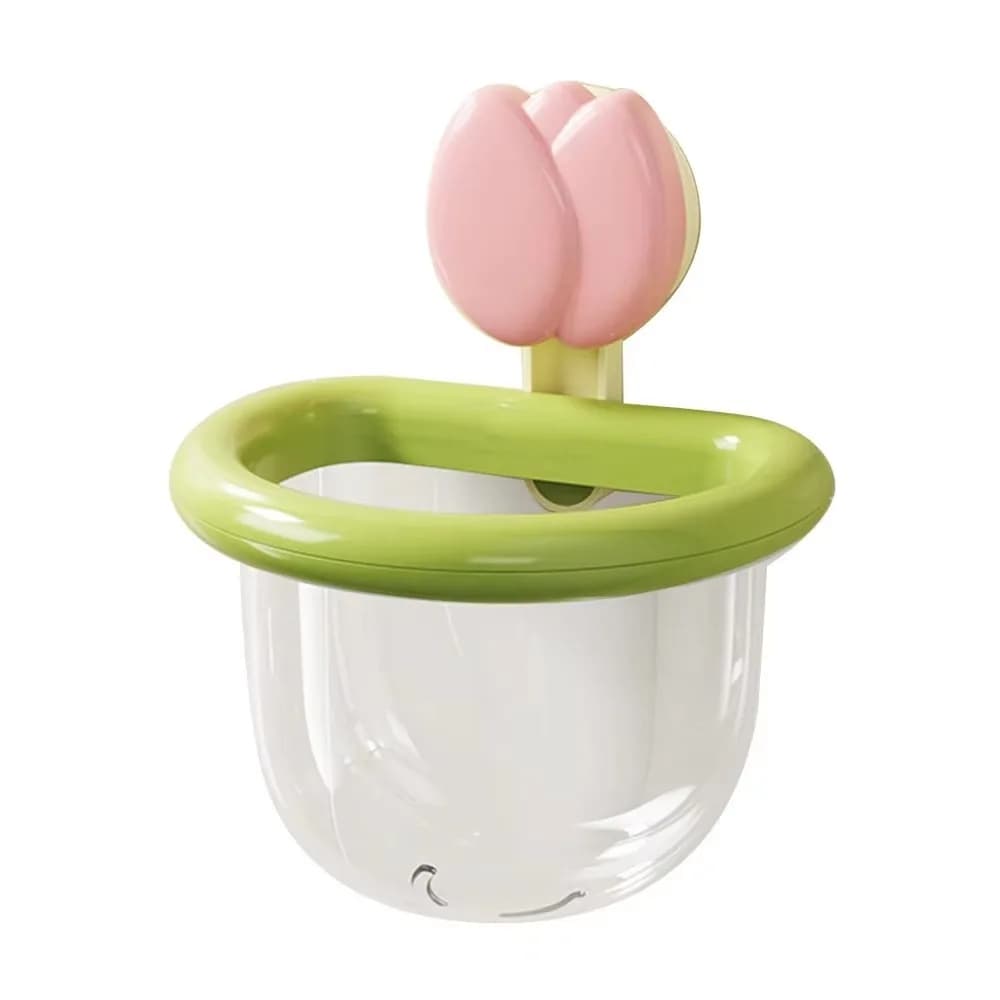 Scatola portaoggetti a forma di tulipano Dopamine, senza foratura, auto-drenante, porta salviette, porta spazzolino da denti in plastica da parete per cucina