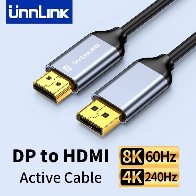 Unnlink True 8K 60Hz DisplayPort a HDMI Cavo 4K 240Hz DP 1.4 a HDMI Convertitore per scheda grafica PC a TV Monitor Cavo attivo