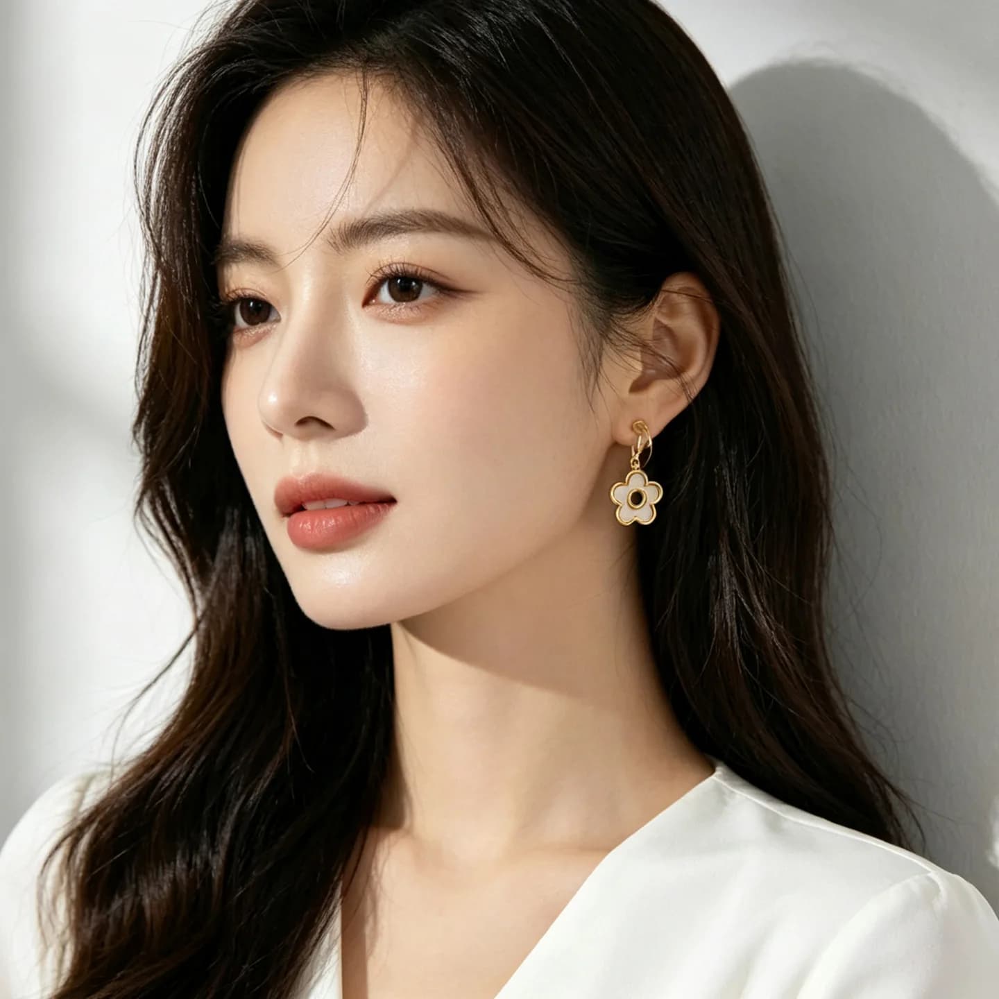 White Fritillaria Five-petal Flower Gold Earrings Women's Commuter Banquet 2026 New Star Style Foreign Style Earrings