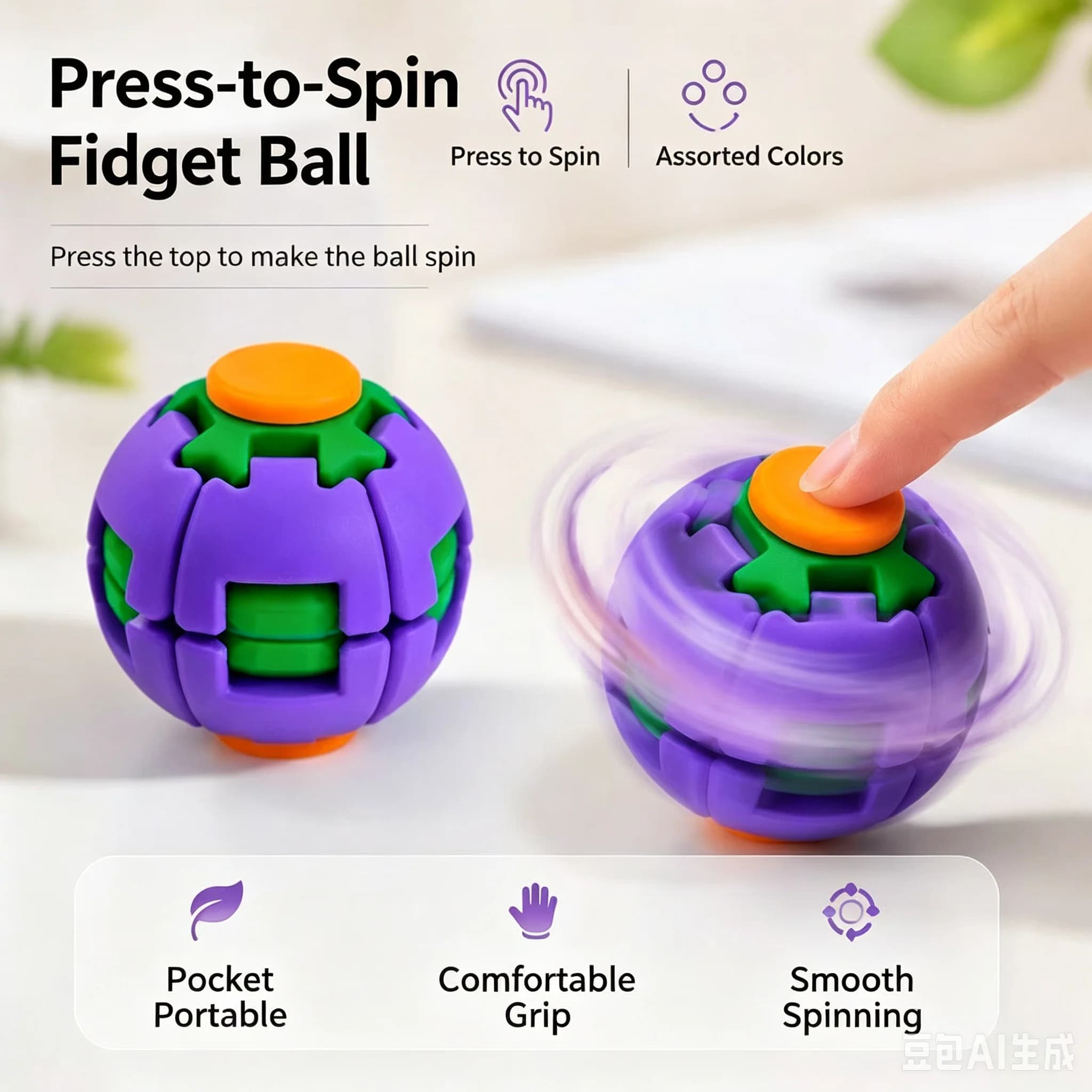 3D Printed Press-Rotating Fidget Spinner Toy Stress & Anxiety Relief Unique Sensory Press-to-Spin Fidget Toy for Adults Gift