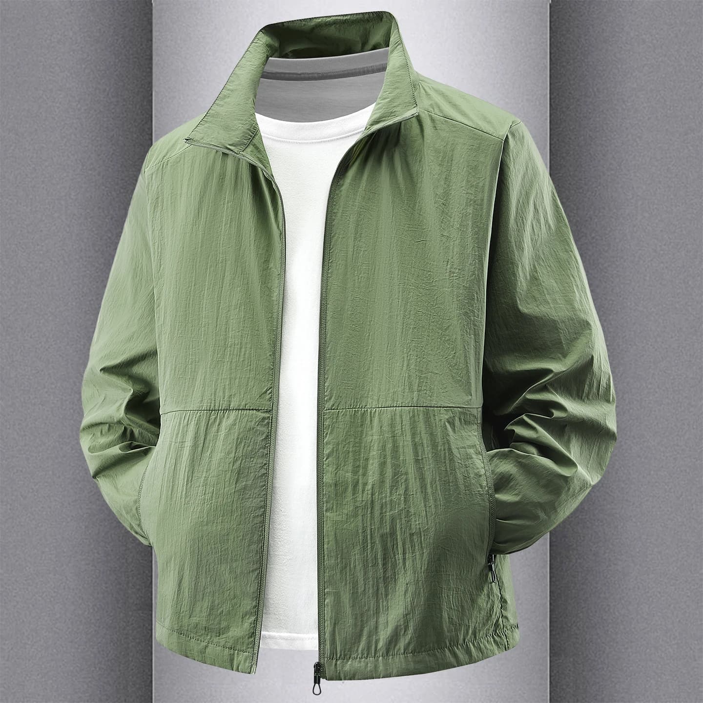 Men's Ice Silk UV Protection Clothing Summer Lightweight Stand Collar Cycling Outdoor Breathable Versatile Thin Outer Jacket