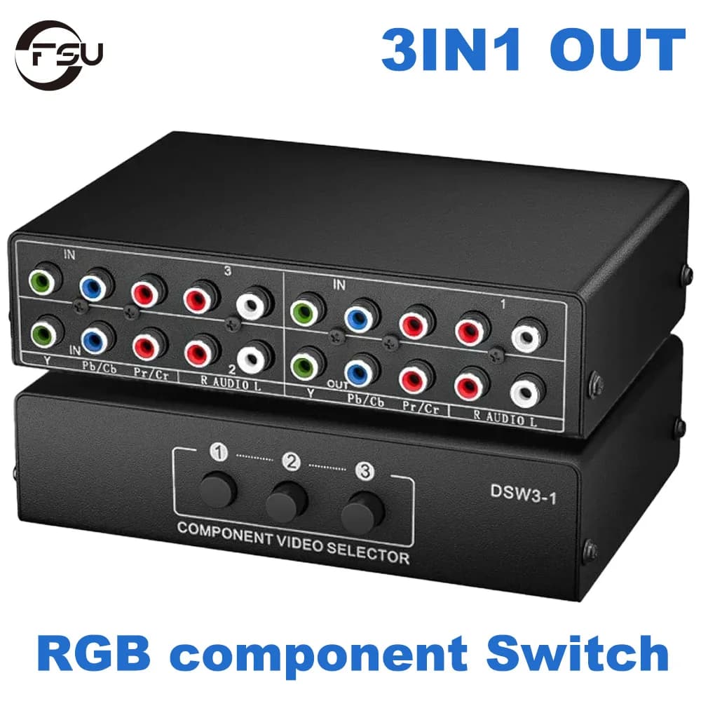 FSU RGB component Switch selector box 3 in 1 out RCA L/R Ypbpr component Switch AV Switcher hub for PS2 Wii Xbox DVD HDTV