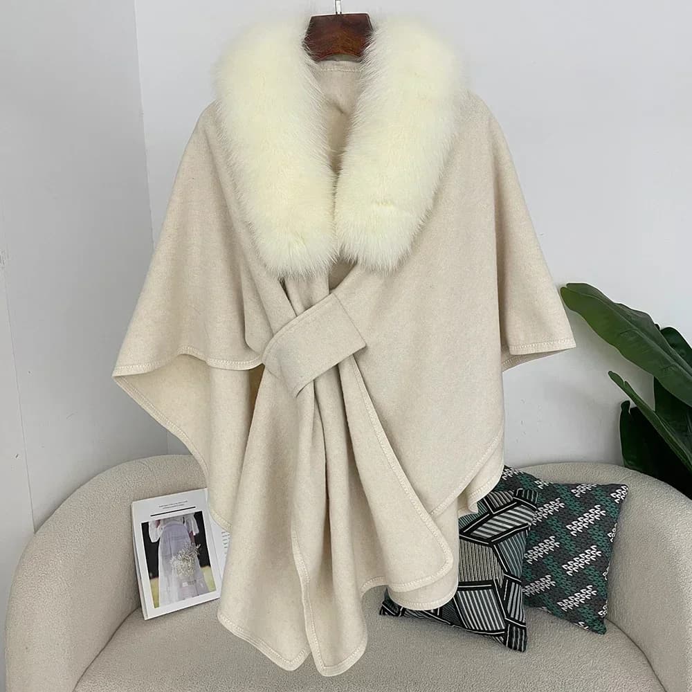 OFTBUY Mentella Fashion Poncho in Mixed Wool, Women's Jacket Autumn Spring, Women's Hot Scarf, Designer Coat Thickness in Vera Fur