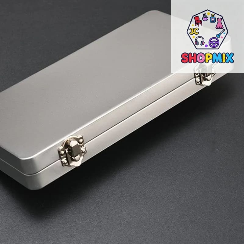 Scatola rettangolare in metallo grigio argentato resistente con coperchio, ideale per banconote, cosmetici, articoli per ufficio, perfetta per casa e ufficio