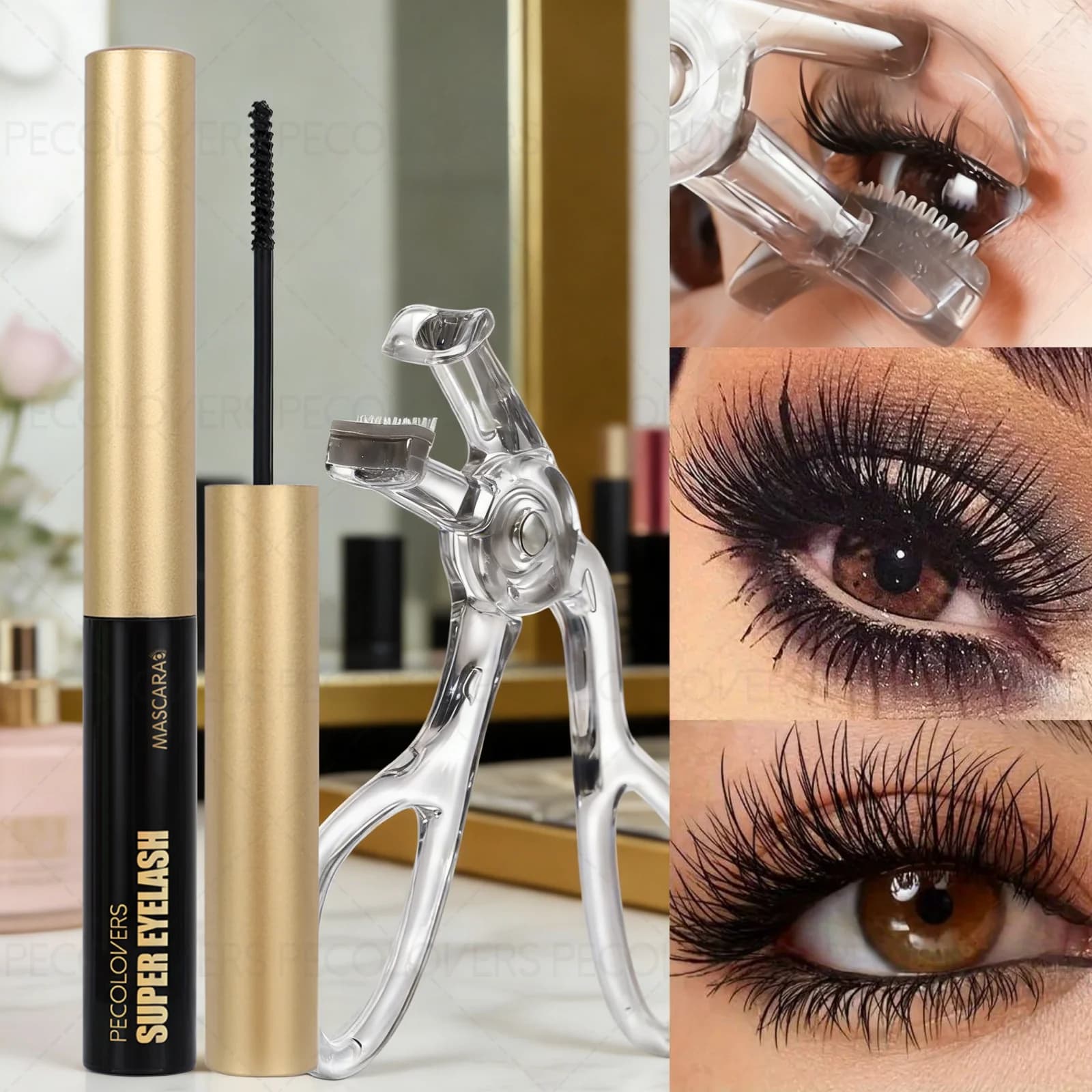 2-piece black three-dimensional mascara set - Waterproof, combined with a crease, not agglomerating, creates thick eyelashes