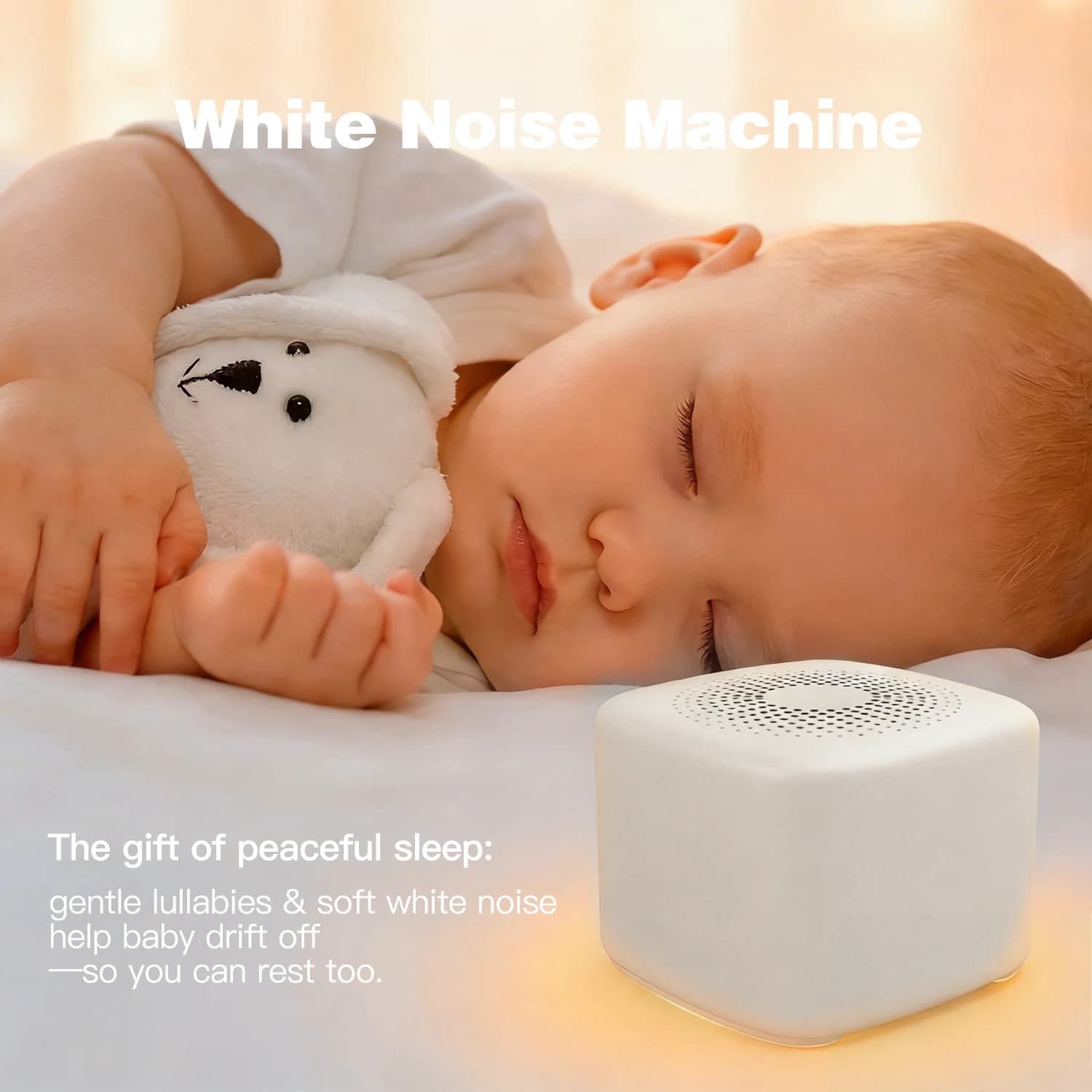 Macchina Portatile per Rumore Bianco per Adulti e Ausilio per il Sonno dei Neonati con 30 Suoni Rilassanti, Sensore di Pianto, Luce Notturna e Timer - Regalo per Neonati