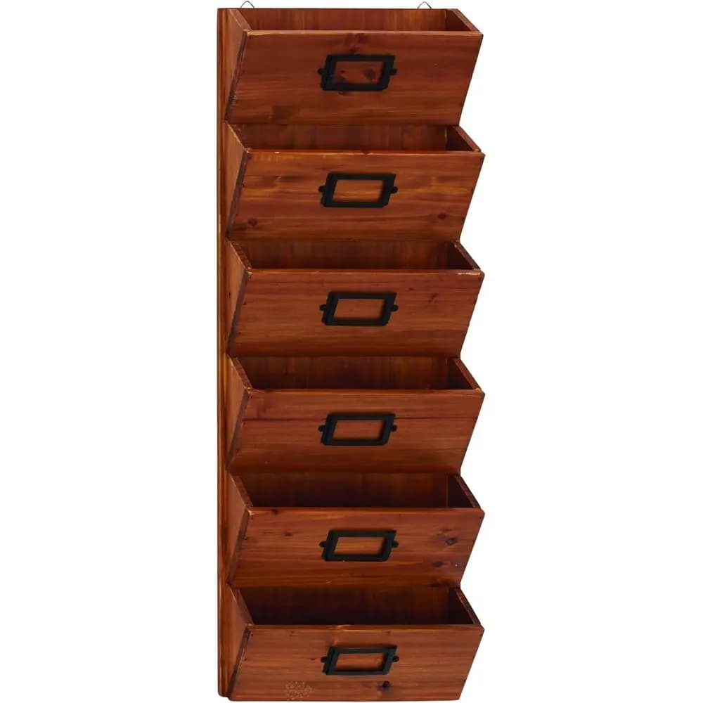 Portaoggetti per rack RecMagazine in legno con cestini sospesi e slot per etichette, 3" x 12" x 36", marrone