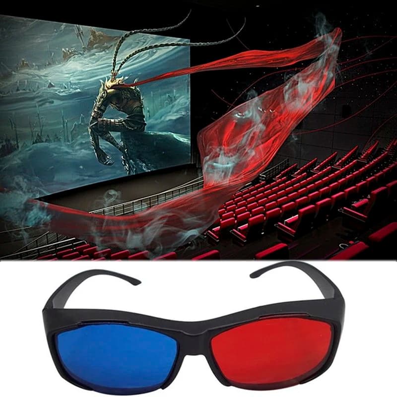 Occhiali 3D blu rosso cornice nera per gioco DVD di film TV anaglifo dimensionale