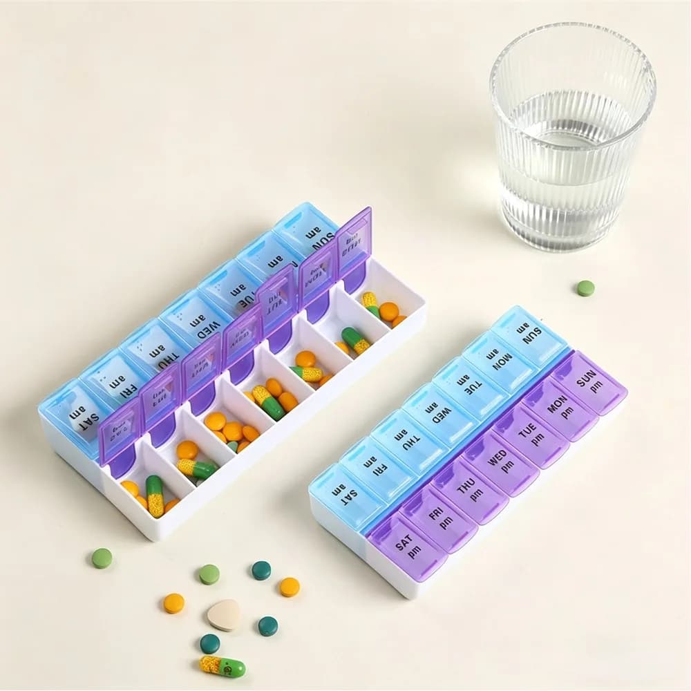 Portapillole Settimanale Premium, 7 Giorni 14 Scomparti AM PM, Grande, Portatile, da Viaggio, Senza BPA, per Medicinali, Vitamine, Olio di Pesce