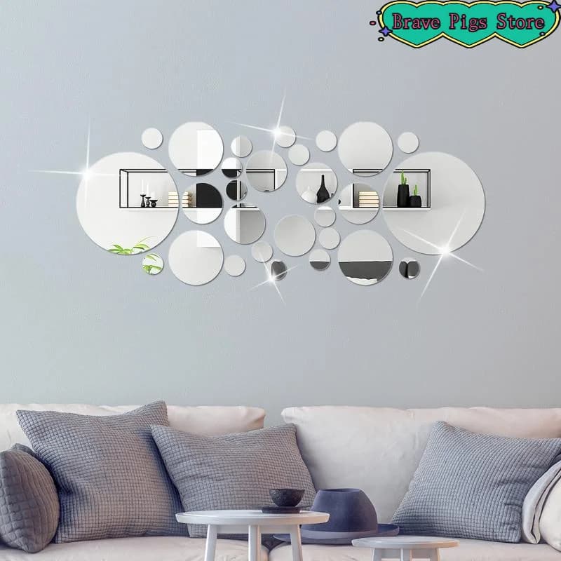 26 pezzi 3D specchio rotondo specchio acrilico adesivo da parete camera da letto fai da te bagno e TV sfondo stanza adesivo decorazione della parete