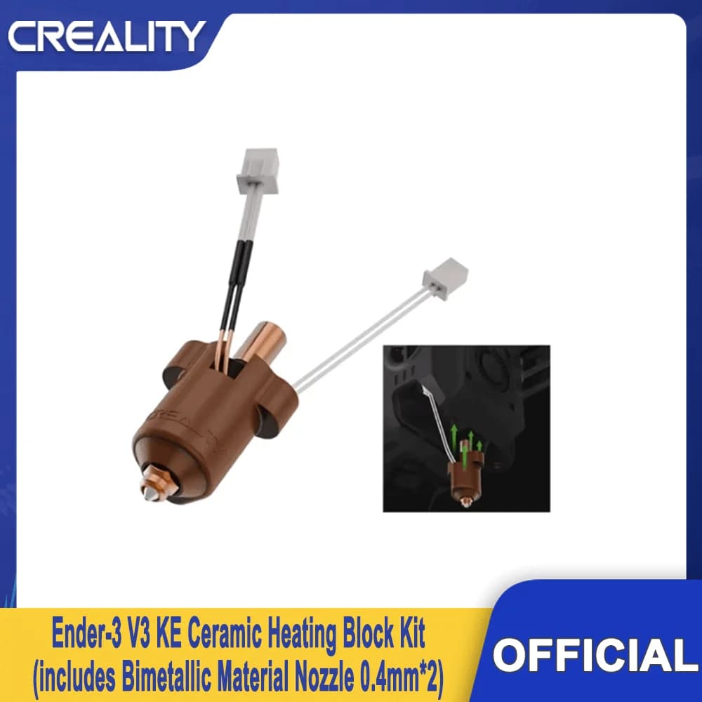 Nuovo Kit Blocco Riscaldante in Ceramica Creality 60W con 2 Ugelli Bimetallici da 0,4mm per Stampante 3D Ender-3 V3 KE
