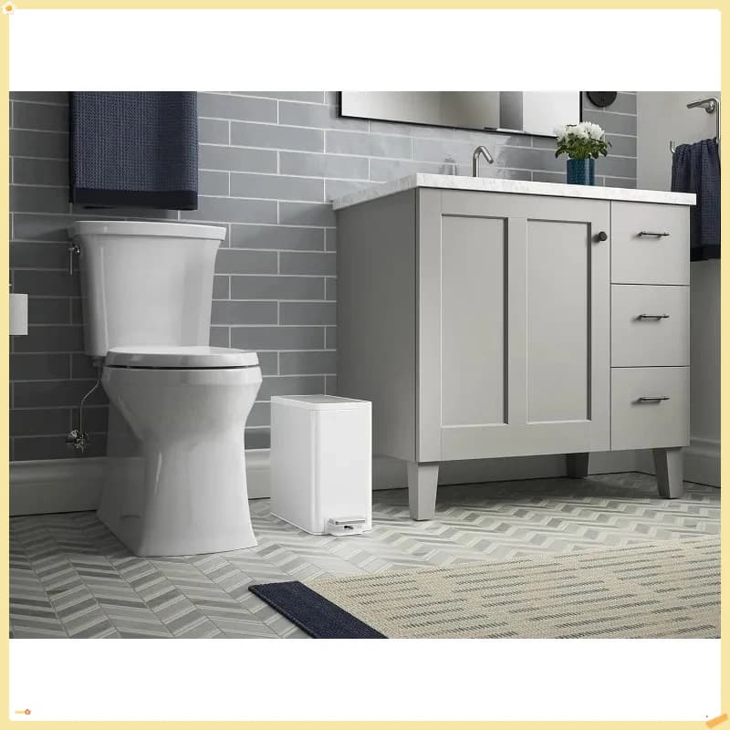 Pattumiera sottile da 2,5 galloni con coperchio a chiusura ammortizzata, cestino per rifiuti bianco in acciaio inossidabile per bagno, cucina, ufficio
