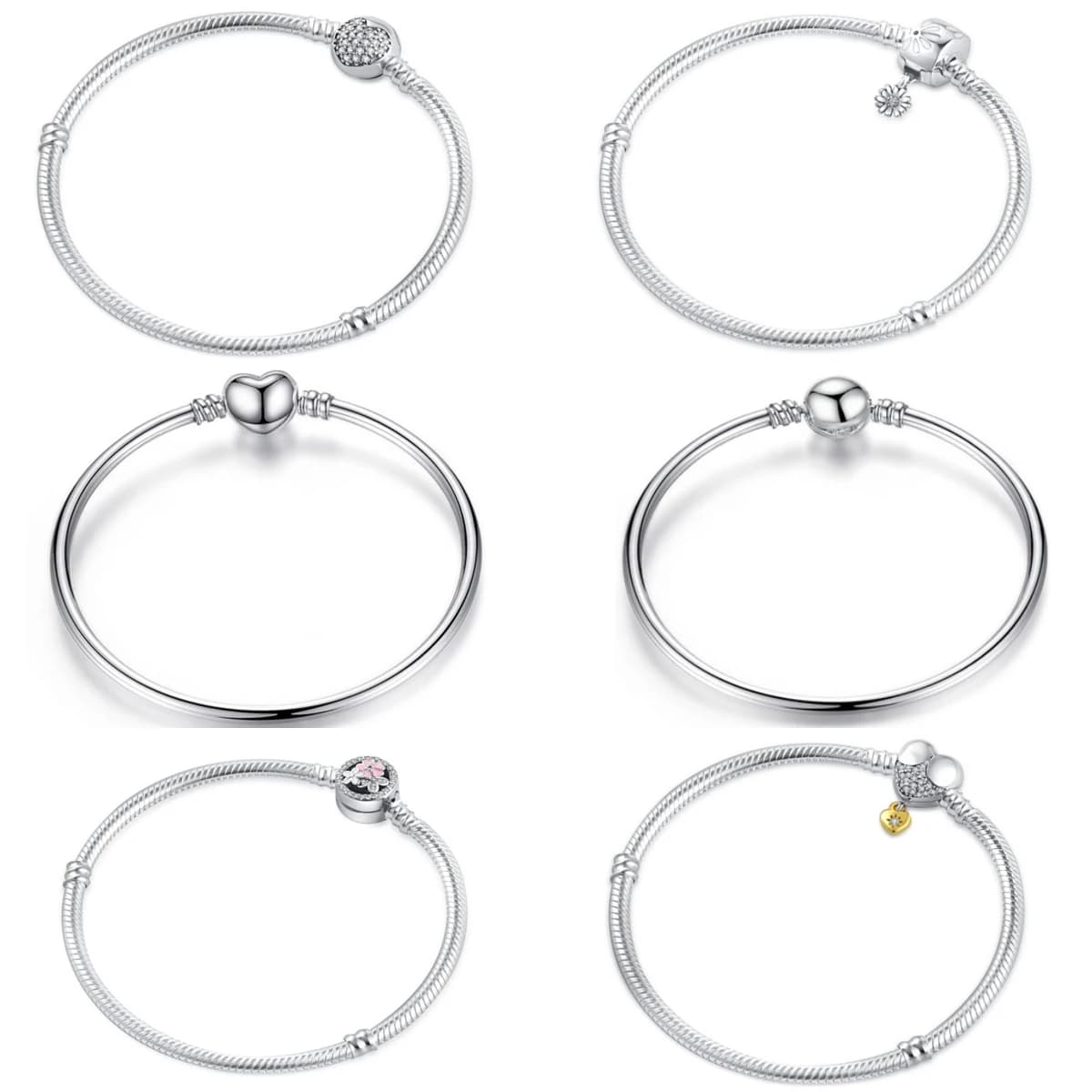 Bracciale a Catena e Bracciale Rigido in Argento Sterling 925 da Donna con Chiusura a Cuore Rotonda, Gioiello alla Moda, Regalo per l'Uso Quotidiano