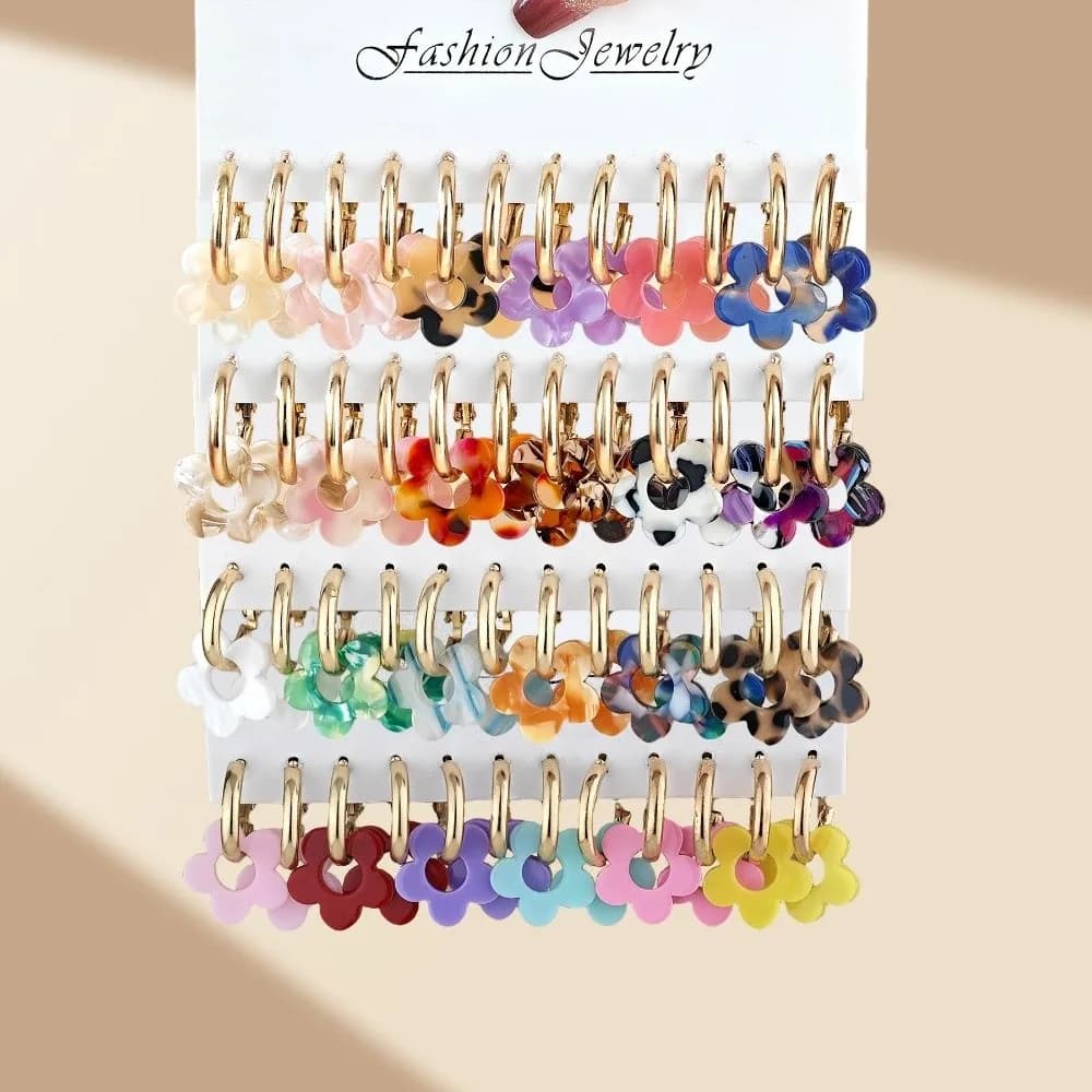 Orecchini Eleganti e Versatili Colorati per Donna, Set di Orecchini con Pendente a Fiore in Acrilico, Regalo di Gioielleria