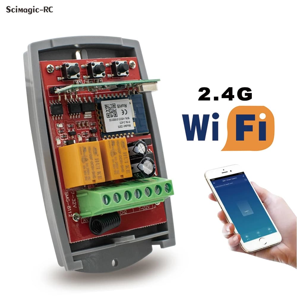 SMG8112 Tuya WIFI Smart Door Opener receiver 433mhz 2-channel remote control switch for garage gate RF and Wifi 433.92mhz