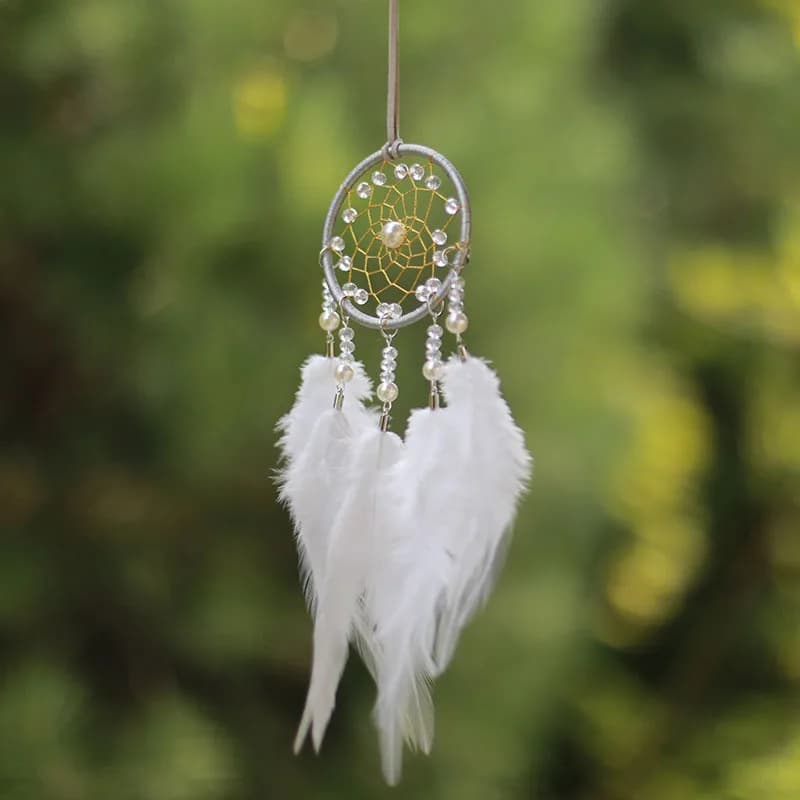 Handmade Purple White Feather Beaded Wind Chime Pendant High-end Car Decoration. Elegant Dream Catcher Birthday Creative Gift