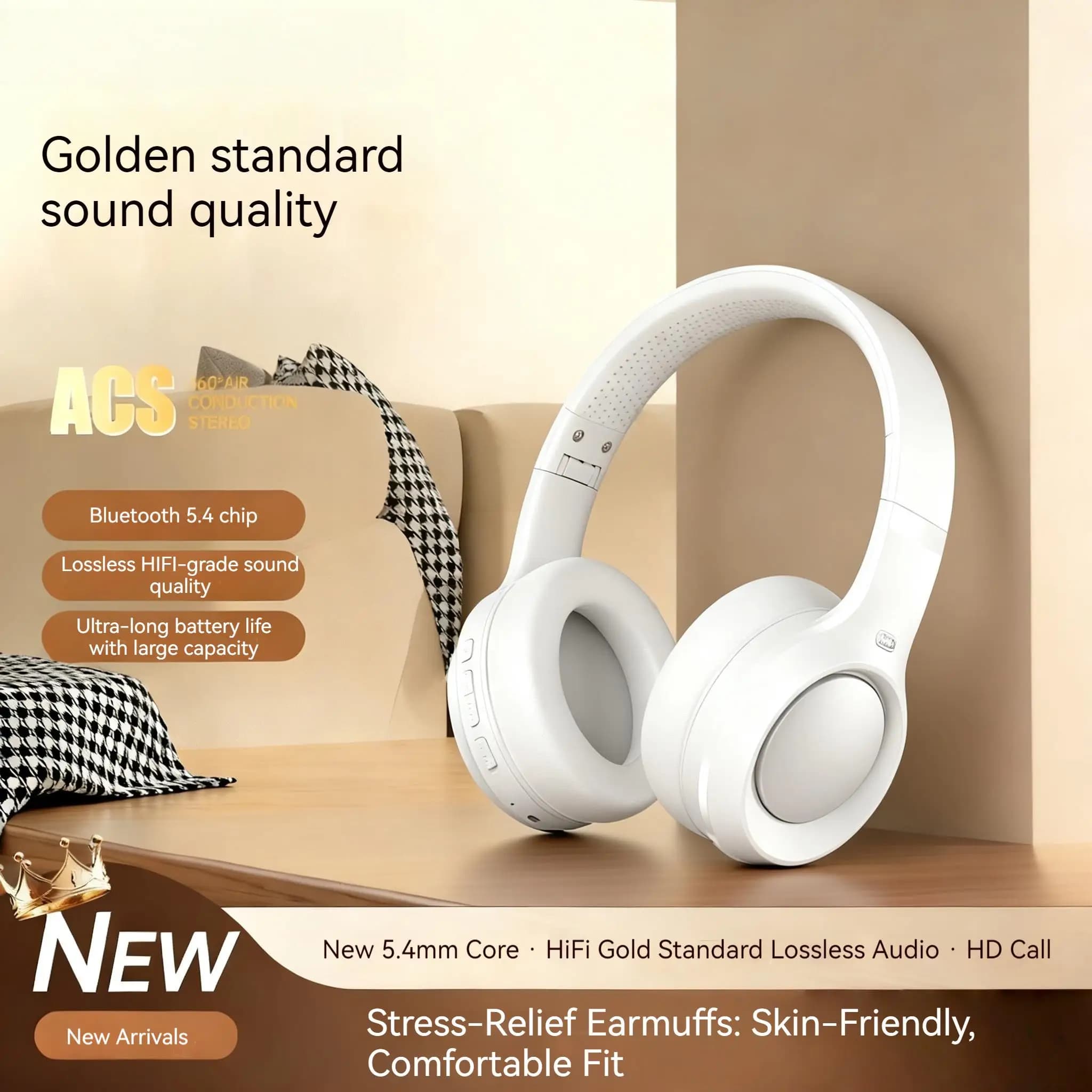 Cuffie Wireless Bluetooth 5.4 con Audio Surround e Bassi Potenti, Riduzione del Rumore, per Sport e Gaming, con Microfono HD, Supporto TF/AUX