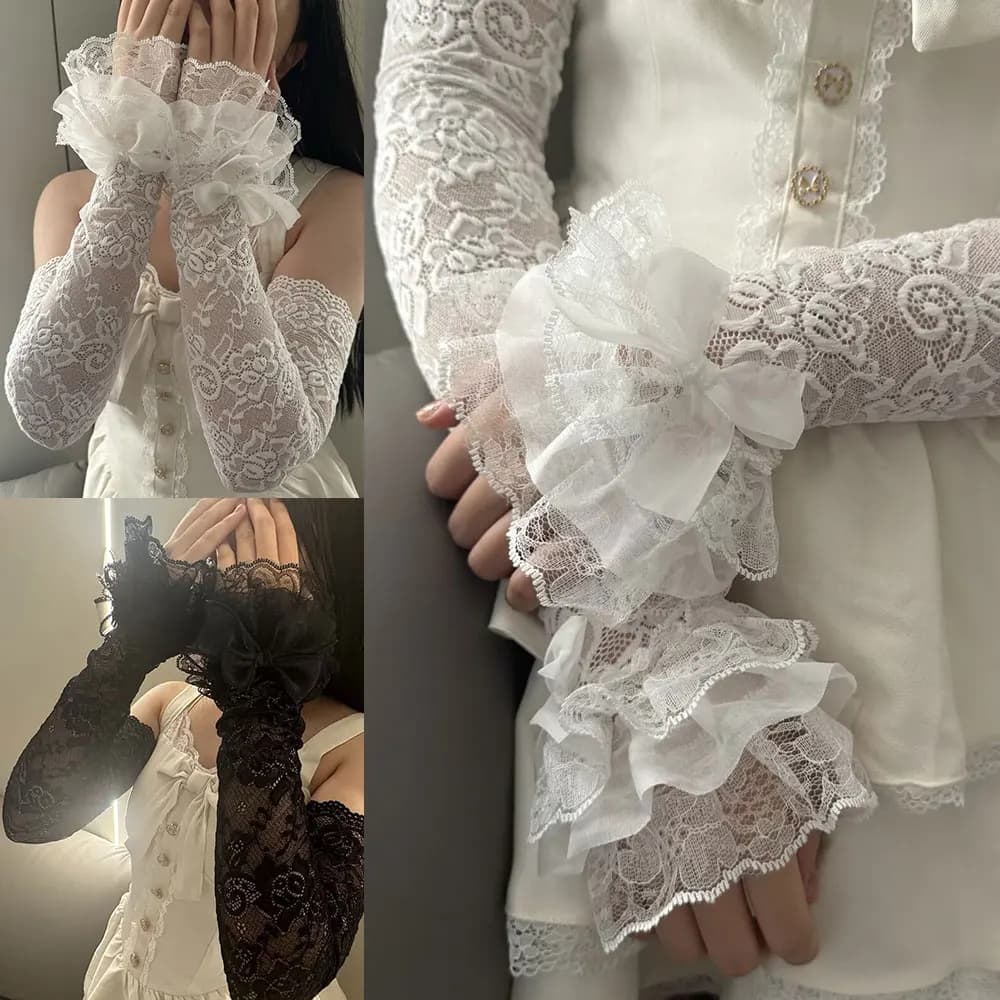 1 Paio di Guanti Lunghi da Donna in Maglia Patchwork, Maniche in Pizzo, Maniche Finte Calde Elastiche in Filato, Decorazione Trendy per Abbigliamento