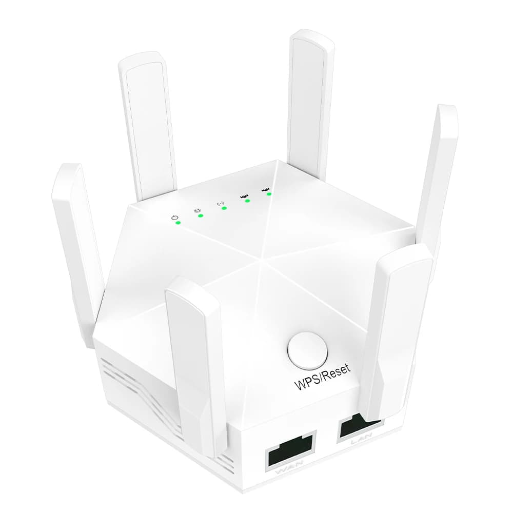 Signal Extender High-Speed Expansion WiFi Booster Dual-Band 1200Mbps Wireless Network Signal Booster 6 Adjustable Antenna WiFi Signal Amplifier for Indoor and Home Use White US Plug