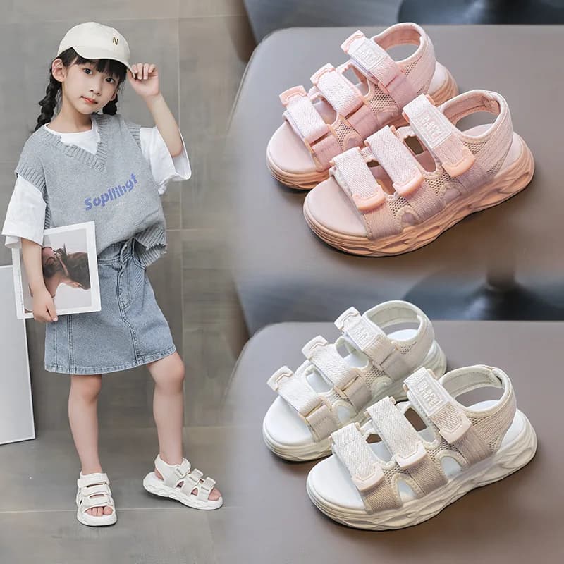 Sandali Estivi per Bambine con Suola Spessa e Morbida, Scarpe da Spiaggia Casual da Principessa, Sandali Traspiranti con Cinturino e Chiusura a Velcro in Tinta Unita