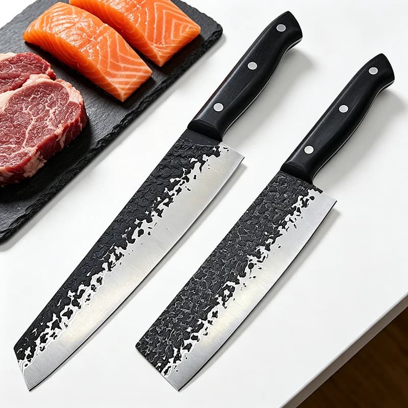 Handmade Japanese cook knife Handmade mannaia for meat Sushi knife to slice fish fillets Full kitchen knife Tang