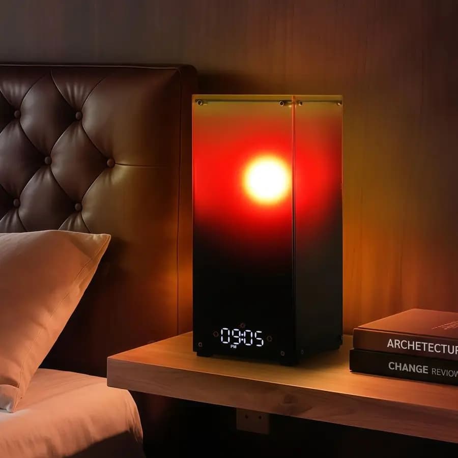 Lampada da tavolo Amp Sunrise, lampada da scrivania ambientale dimmerabile con 6 suoni di rumore bianchi, telecomando touch amp con timer per camera da letto, L