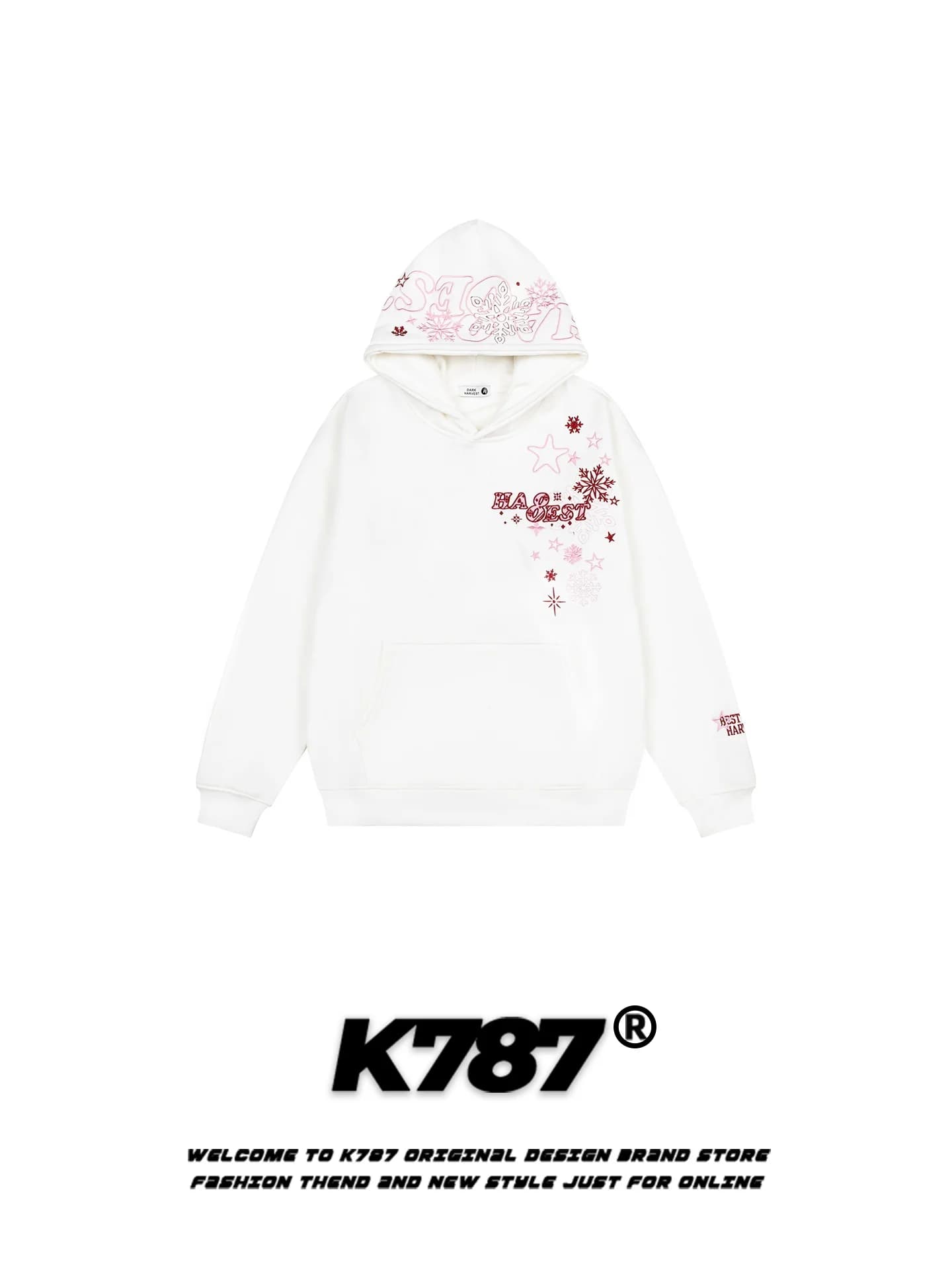 Felpa con Cappuccio Oversize Foderata in Pile con Fiocco di Neve Ricamato per Uomo e Donna, Abbigliamento Casual Streetwear per Autunno e Primavera