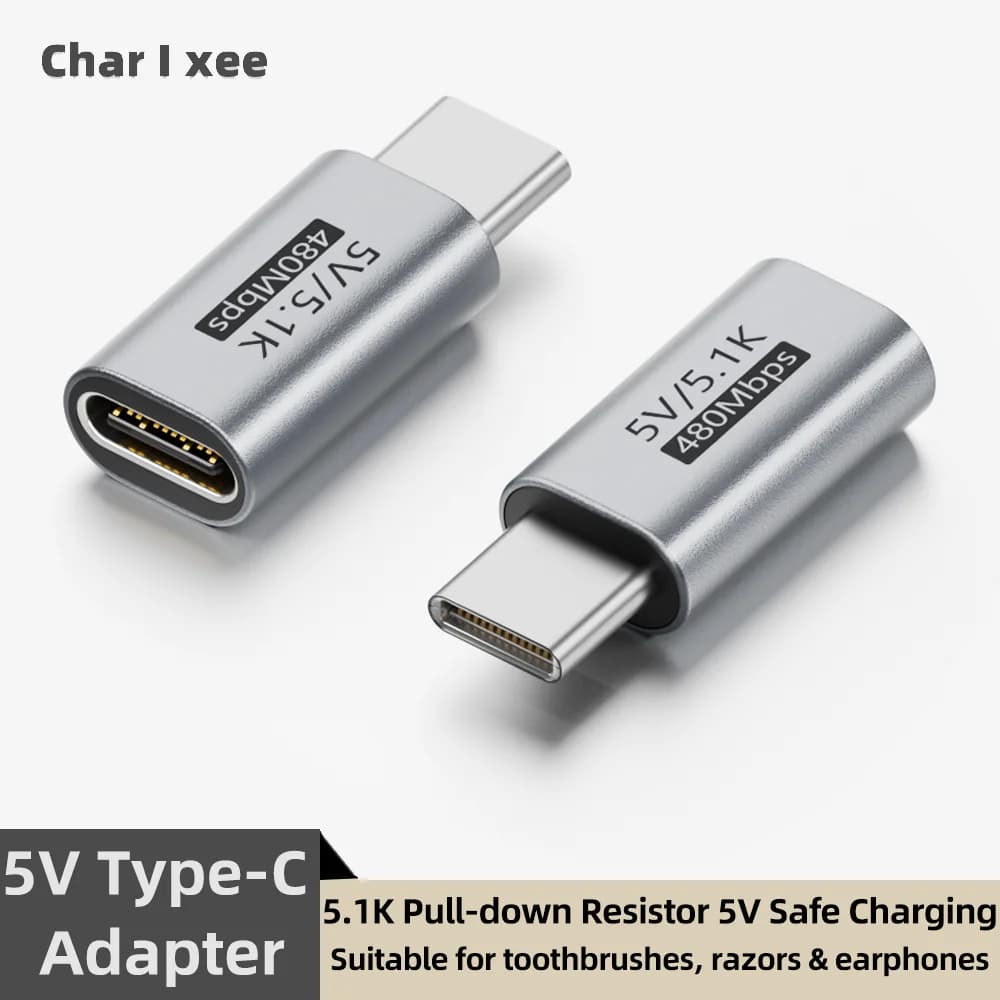 Type-C Charging Adapter 5.1K Pull-down Resistor Safe Low Power Charging Aluminum PVC Shell for Toothbrush Shaver Headset