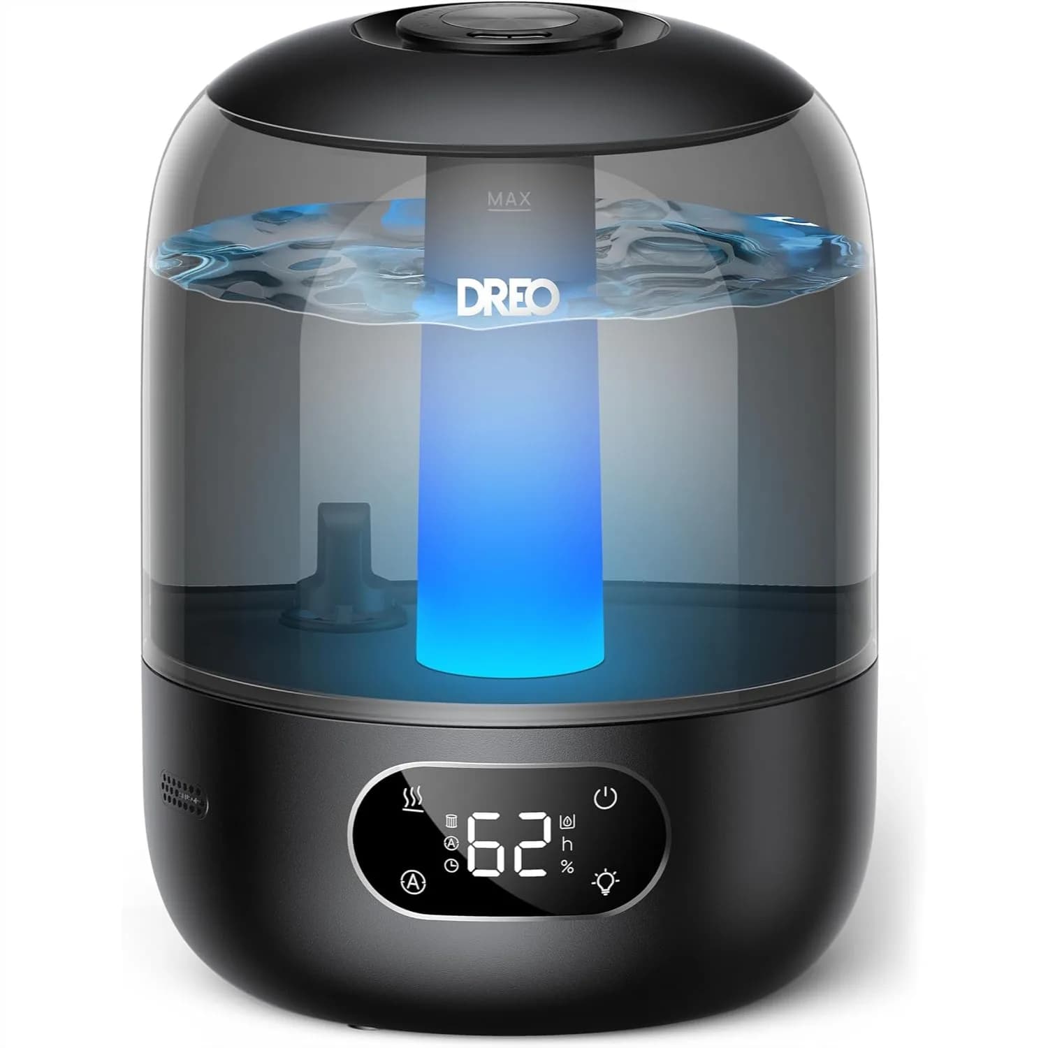 Umidificatore a nebulizzazione fredda per camera da letto, 3L con riempimento dall'alto, 30 ore di autonomia, 26dB silenzioso, luce notturna, rotazione a 360° ° Ugello, Nero