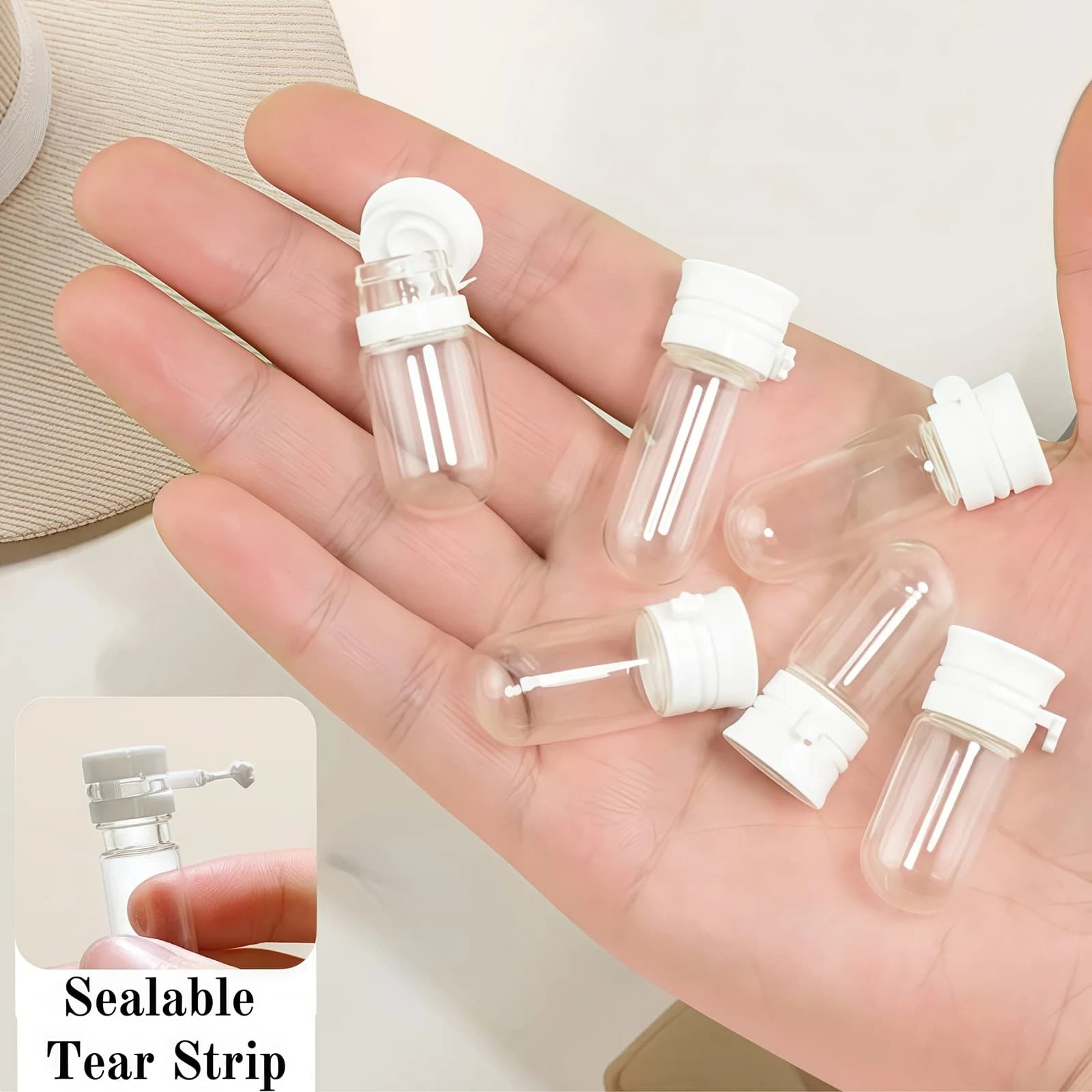 10 Mini Travel Bottles Leak-Proof Portable Transparent Glass Bottles Suitable for Makeup Remover Serum, Single-Use Empty Bottles