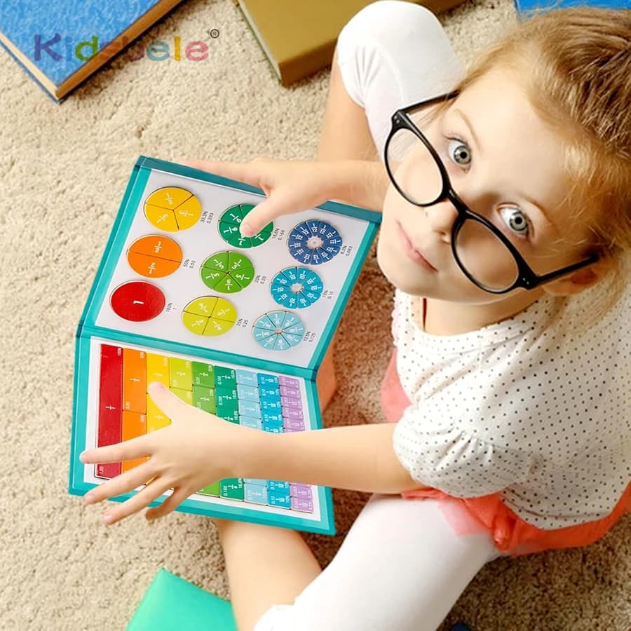 Piastrelle magnetiche per frazioni arcobaleno Bambini Montessori Sussidi didattici per l'aritmetica in legno Giocattolo per l'apprendimento della matematica visiva/tattile dai 6 anni in su