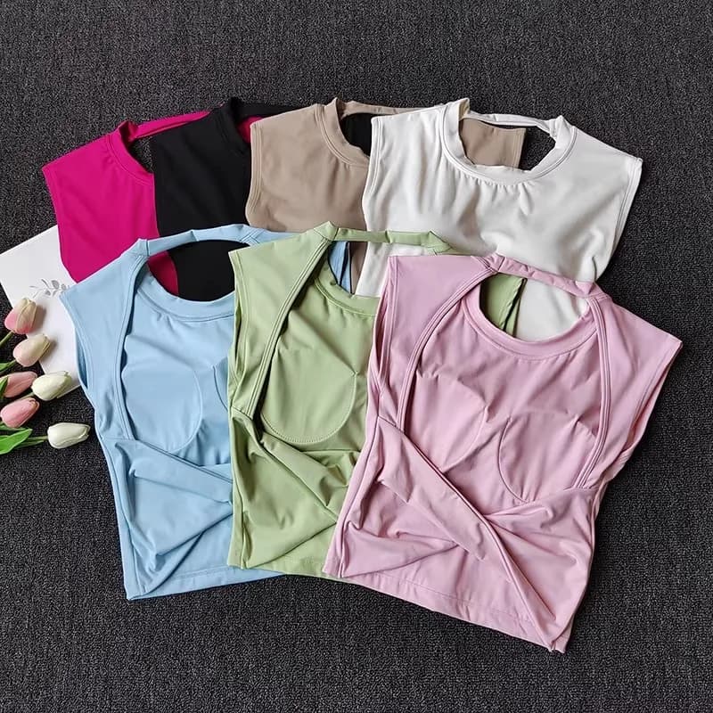 Top Sportivo da Donna Slim Fit con Schiena Aperta - Coppe Fisse Integrate Traspiranti, Top per Pilates e Yoga