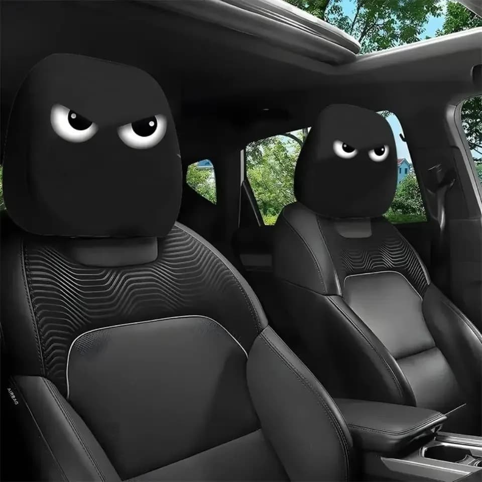 2 pezzi di volto sorridente con stampa di cartoni animati per poggiatesta per auto, federa morbida e confortevole, coprisedili in poliestere lavabile, accessori per auto