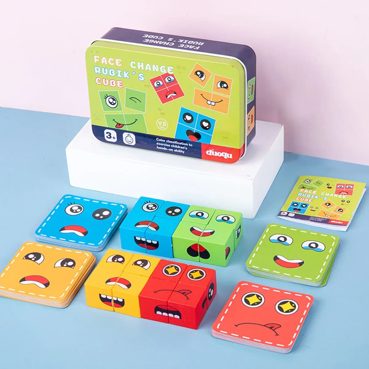 Cubo Face change Building Blocks gioco da tavolo Puzzle in legno espressione Montessori blocchi di legno Blocos per bambini giocattoli per bambini regalo