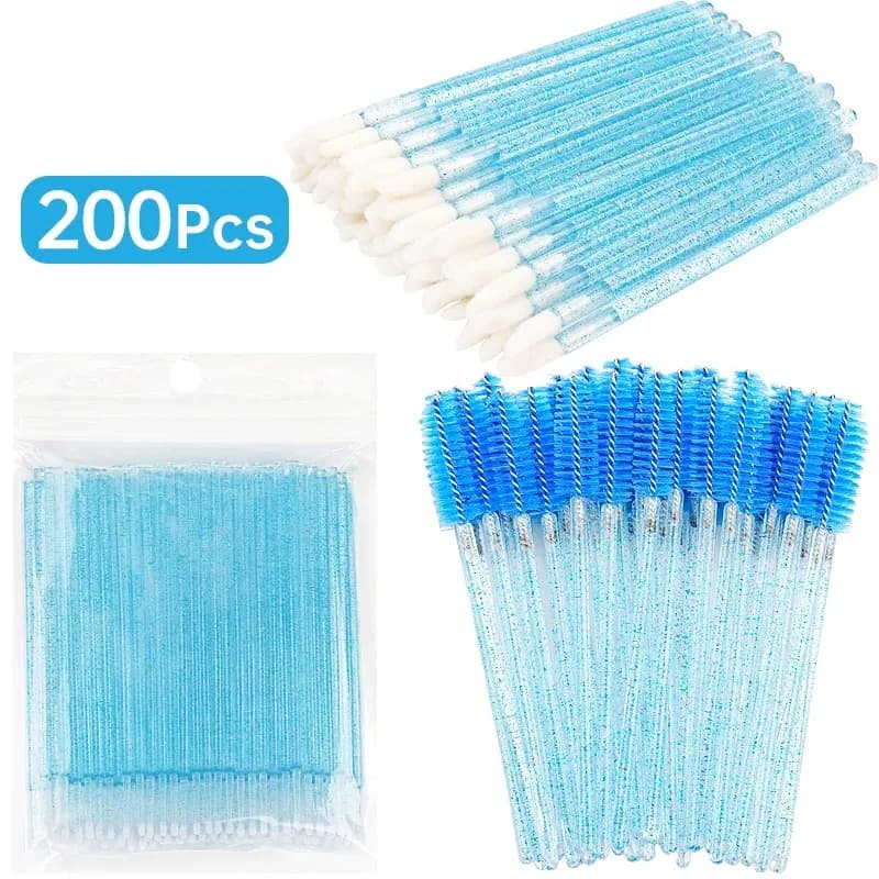 Set of 200 Brushes Disposable Crystal for Makeup, Microbrush for Eyelashes and Lips, Mascara Applicators, Extension Tools Eyelashes