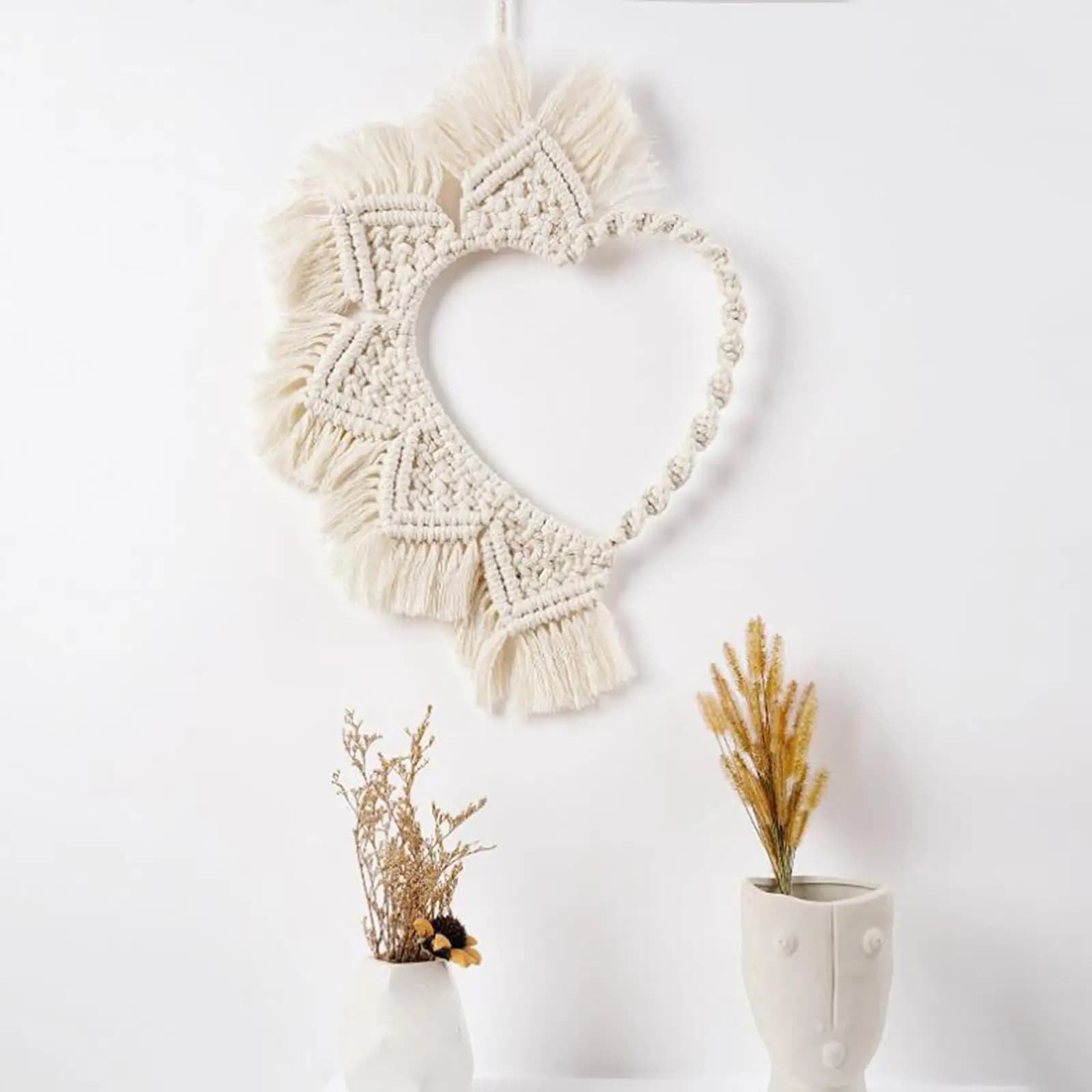 Bohemian Heart Macrame Tapestry Handwoven Fringe Dreamcatcher Wall Hanging for Dorm Living Room Background Apartment Decor