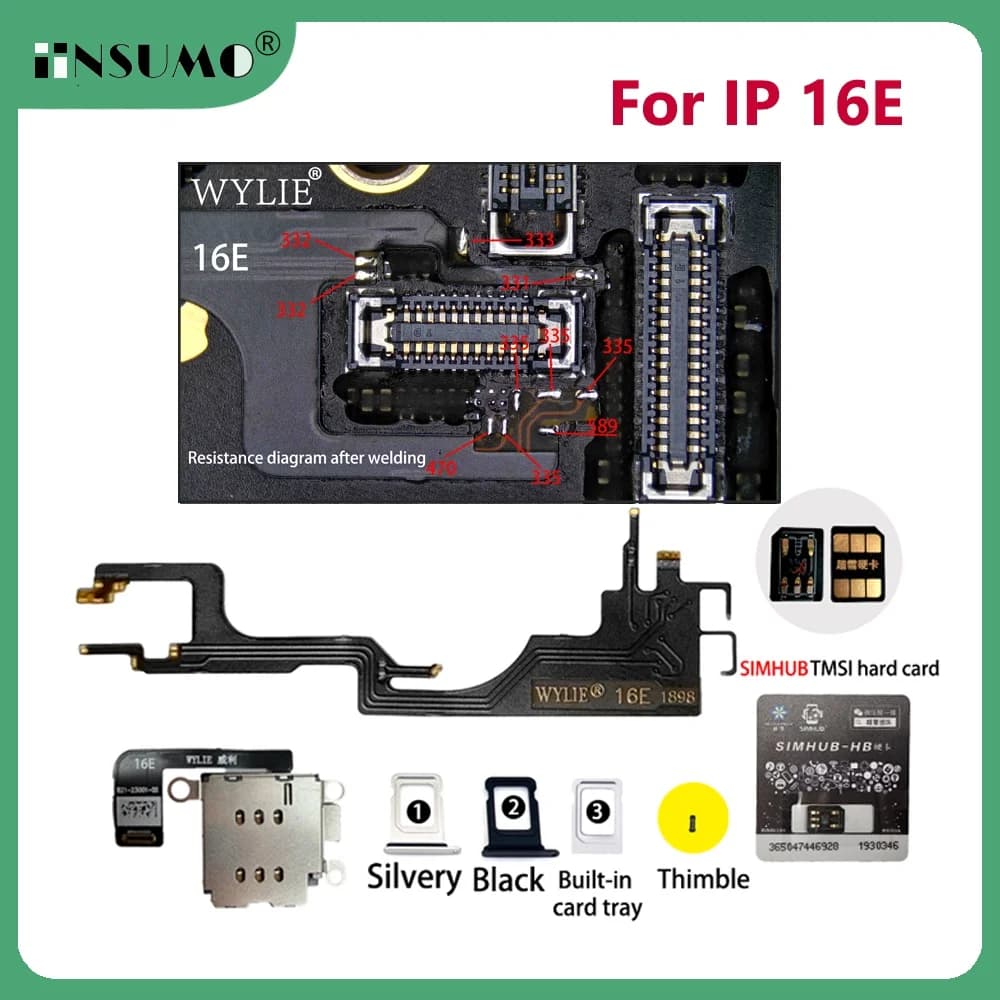 Cavo di Sblocco Esim a Doppia SIM per iPhone 16E Versione USA + Slot per Scheda + Vassoio SIM Supporta Super Snow TMSI IC