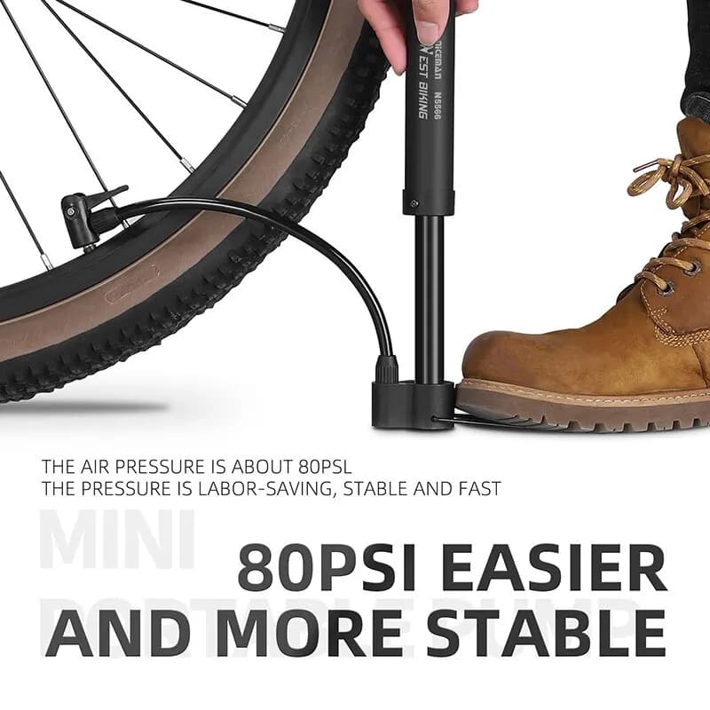 Pompa per Bicicletta 80 PSI, Pompa Manuale per Bici, Gonfiatore per Pneumatici e Palloncini, Valvola Schrader, Pompa da Pavimento, Accessori per Ciclismo